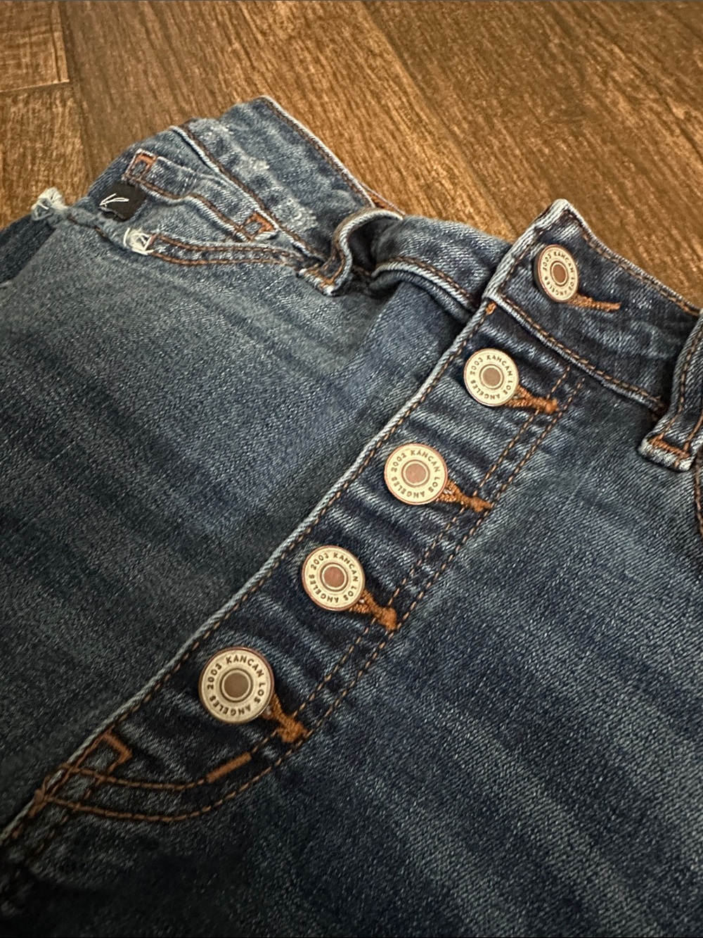 KanCan High-Rise Distressed Button-Fly Denim Shorts - Blue - Picture 5 of 6